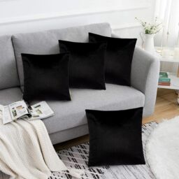 Luxury Living Luxurious Velvet Cushions Set of 4 - Soft Plush Fibre Pads, Vibrant Colours for Sofa & Bed Décor in Black - Size: 45 cm x 45 cm - thumbnail 1