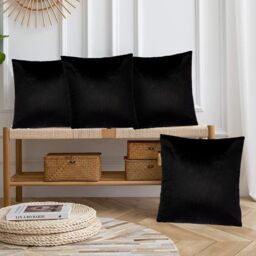 Luxury Living Luxurious Velvet Cushions Set of 4 - Soft Plush Fibre Pads, Vibrant Colours for Sofa & Bed Décor in Black - Size: 45 cm x 45 cm - thumbnail 5