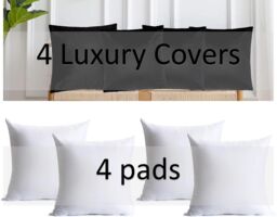Luxury Living Luxurious Velvet Cushions Set of 4 - Soft Plush Fibre Pads, Vibrant Colours for Sofa & Bed Décor in Black - Size: 45 cm x 45 cm - thumbnail 4