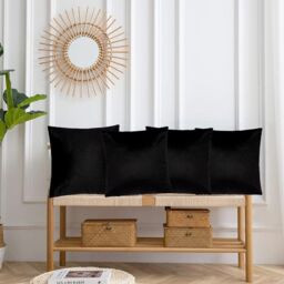 Luxury Living Luxurious Velvet Cushions Set of 4 - Soft Plush Fibre Pads, Vibrant Colours for Sofa & Bed Décor in Black - Size: 45 cm x 45 cm - thumbnail 6