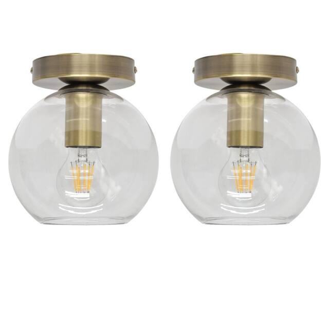 First Choice Lighting Set of 2 Barnum - Glass Globe Antique Brass Ceiling Light Fittings in Clear - image 1