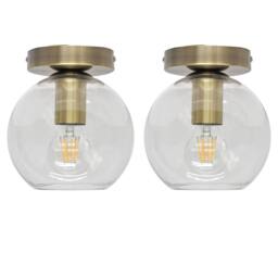 First Choice Lighting Set of 2 Barnum - Glass Globe Antique Brass Ceiling Light Fittings in Clear - thumbnail 1