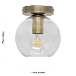 First Choice Lighting Set of 2 Barnum - Glass Globe Antique Brass Ceiling Light Fittings in Clear - thumbnail 6