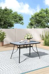 H&O Direct Rectangular Garden Tempered Glass Marble Coffee Table in Grey