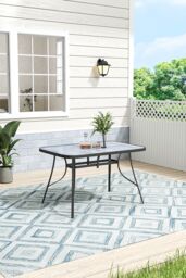 H&O Direct Rectangular Garden Tempered Glass Marble Coffee Table in Grey - thumbnail 3