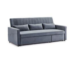 Home Detail Devon Velvet Pull Out Sofa Bed Ribbed Fabric Detailing & Side Pocket Storage in Dark Grey - thumbnail 2