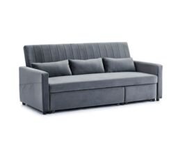 Home Detail Devon Velvet Pull Out Sofa Bed Ribbed Fabric Detailing & Side Pocket Storage in Dark Grey - thumbnail 6