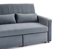 Home Detail Devon Velvet Pull Out Sofa Bed Ribbed Fabric Detailing & Side Pocket Storage in Dark Grey - thumbnail 4