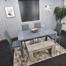 KOSY KOALA Dining Table Set With 4 Grey Faux Leather Chairs & Bench kitchen Dining Room Furniture in Brown - thumbnail 8