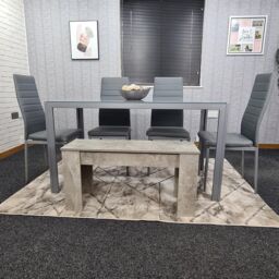 KOSY KOALA Dining Table Set With 4 Grey Faux Leather Chairs & Bench kitchen Dining Room Furniture in Brown - thumbnail 7