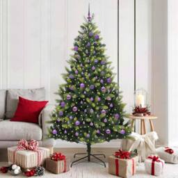 Berkfield Home Realistic Artificial Hinged Christmas Tree 300 LEDs Green 180 cm - thumbnail 2