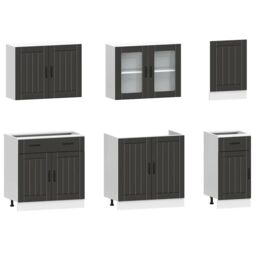 Berkfield Home 7 Piece Kitchen Cabinet Set Kalmar Black Engineered Wood - thumbnail 4