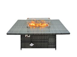 Fimous Outdoor Love Sofa Set 8 Seat & Gas Firpit Table 4 Stools 2 Side Table in Dark Grey - thumbnail 4
