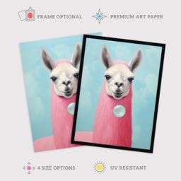 "Wee Blue Coo Wall Art Print Llama Bubbles Oil Painting Pastel Colour Pink Blue Quirky Animal Portrait Art Framed - Size: W12"" x H16""" - thumbnail 2