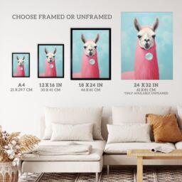 "Wee Blue Coo Wall Art Print Llama Bubbles Oil Painting Pastel Colour Pink Blue Quirky Animal Portrait Art Framed - Size: W12"" x H16""" - thumbnail 3
