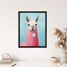 "Wee Blue Coo Wall Art Print Llama Bubbles Oil Painting Pastel Colour Pink Blue Quirky Animal Portrait Art Framed - Size: W12"" x H16""" - thumbnail 4