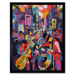 Artery8 Wall Art Print New Orleans Jazz Festival Street Musicians Playing Music City at Sunset Abstract Modern Painting Art Framed - thumbnail 1