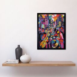 Artery8 Wall Art Print New Orleans Jazz Festival Street Musicians Playing Music City at Sunset Abstract Modern Painting Art Framed - thumbnail 2
