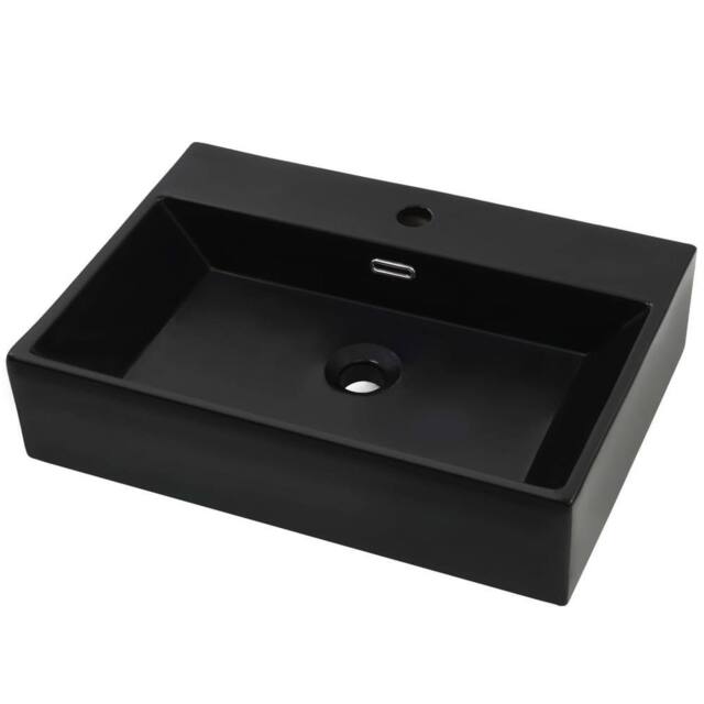 Berkfield Home Basin with Faucet Hole Ceramic Black 60.5x42.5x14.5 cm - image 1