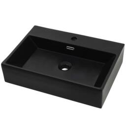 Berkfield Home Basin with Faucet Hole Ceramic Black 60.5x42.5x14.5 cm