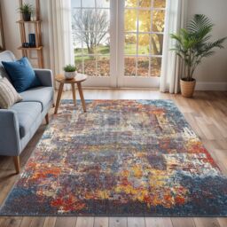 Livabliss Ankara - Abstract Blue Beige Modern Marble Living Dining Bedroom Rug - Size: 140 cm x 200 cm
