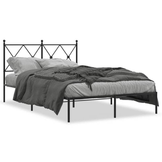 Berkfield Home Metal Bed Frame without Mattress with Headboard Black 120x200cm - Size: Small Double - image 1