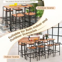 Costway 5Pcs Acacia Wood Bar Table Set Outdoor Bar Height Table & Chairs in Natural - thumbnail 6