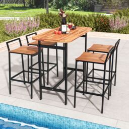 Costway 5Pcs Acacia Wood Bar Table Set Outdoor Bar Height Table & Chairs in Natural - thumbnail 5