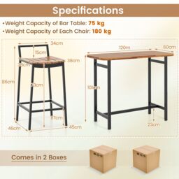Costway 5Pcs Acacia Wood Bar Table Set Outdoor Bar Height Table & Chairs in Natural - thumbnail 2