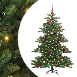 Berkfield Home Artificial Hinged Christmas Tree with 150 LEDs 150 cm PVC in Green - thumbnail 2