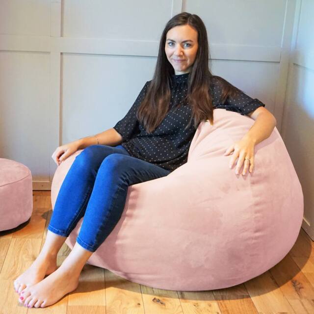 rucomfy Beanbags rucomfy Indoor Adults Classic Slouchbag Bean Bag Chair - Velvet Seat in Pale Pink - image 1