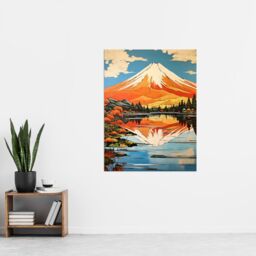 Artery8 Mount Fuji Reflecting In Lake Kawaguchi Waters Oil Painting Japan Sacred Volcano Mountain Extra Large XL Unframed Wall Art Poster Print - thumbnail 4