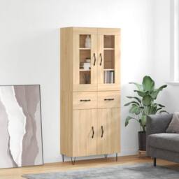 Berkfield Home Highboard Sonoma Oak 69.5x34x180 cm Engineered Wood in Light Tan - thumbnail 2