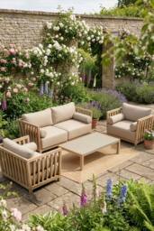 Dibor 4pc Wooden Garden Patio Furniture Sofa Set, Cushions with Coffee Table in Brown - thumbnail 3
