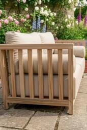 Dibor 4pc Wooden Garden Patio Furniture Sofa Set, Cushions with Coffee Table in Brown - thumbnail 4