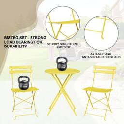 London Boutique 3PCS Foldable Bistro Set Patio Table & 2 Chairs Garden Furniture Set in Yellow - thumbnail 8