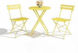London Boutique 3PCS Foldable Bistro Set Patio Table & 2 Chairs Garden Furniture Set in Yellow - thumbnail 2