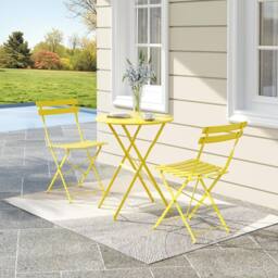 London Boutique 3PCS Foldable Bistro Set Patio Table & 2 Chairs Garden Furniture Set in Yellow - thumbnail 9