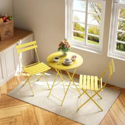 London Boutique 3PCS Foldable Bistro Set Patio Table & 2 Chairs Garden Furniture Set in Yellow - thumbnail 4