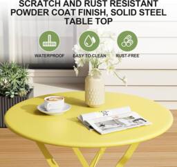 London Boutique 3PCS Foldable Bistro Set Patio Table & 2 Chairs Garden Furniture Set in Yellow - thumbnail 6