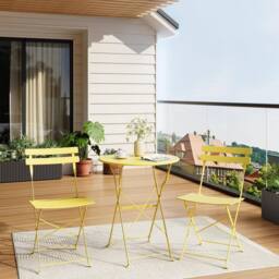 London Boutique 3PCS Foldable Bistro Set Patio Table & 2 Chairs Garden Furniture Set in Yellow - thumbnail 1