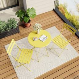 London Boutique 3PCS Foldable Bistro Set Patio Table & 2 Chairs Garden Furniture Set in Yellow - thumbnail 3