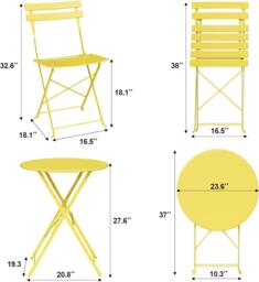 London Boutique 3PCS Foldable Bistro Set Patio Table & 2 Chairs Garden Furniture Set in Yellow - thumbnail 5