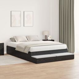 Berkfield Home Storage Bed Frame Black oak Engineered wood 140 x 190 cm - thumbnail 5