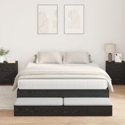 Berkfield Home Storage Bed Frame Black oak Engineered wood 140 x 190 cm