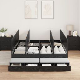 Berkfield Home Storage Bed Frame Black oak Engineered wood 140 x 190 cm - thumbnail 4