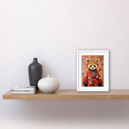 "Artery8 Wall Art Print Red Panda in Kimono Cherry Blossom Trees Japan Artwork Framed 9X7 Inch in White - Size: W7"" x H9""" - thumbnail 2