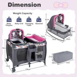 CASART Foldable Nursery Center Bassinet Baby Playard w/Diaper Changing Table - Size: Crib - thumbnail 2
