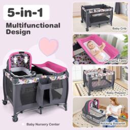CASART Foldable Nursery Center Bassinet Baby Playard w/Diaper Changing Table - Size: Crib - thumbnail 5