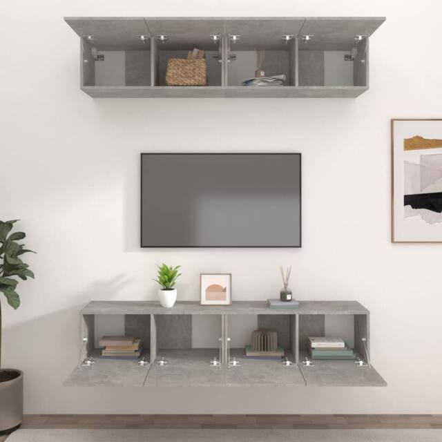 Berkfield Home TV Cabinets 4 pcs Concrete Grey 80x30x30 cm Engineered Wood - Size: 80 x 30 x 30 cm - image 1